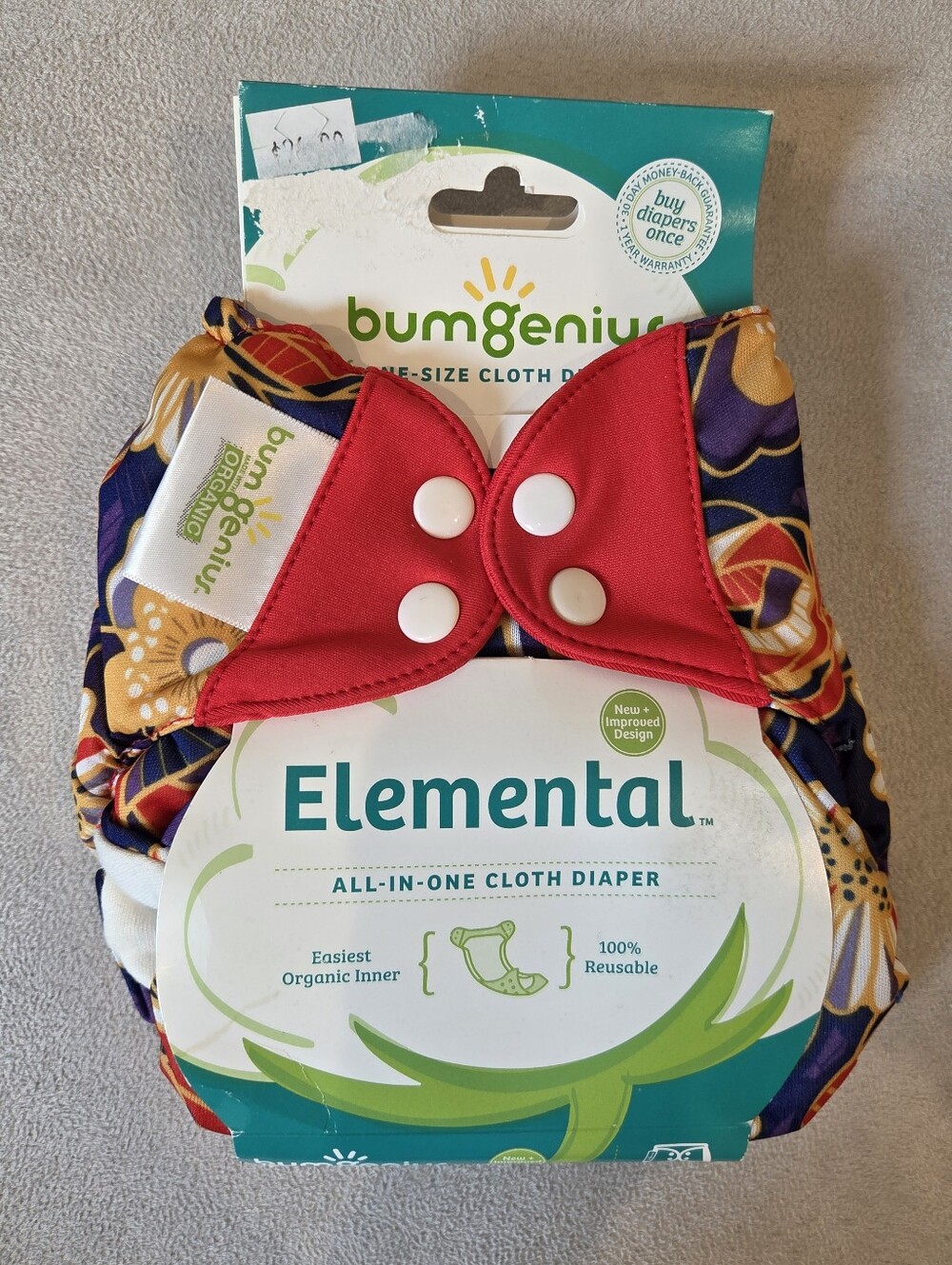 BumGenius Elemental All-in-One Cloth Diaper - Floral - One Size (8lb-35lbs+)